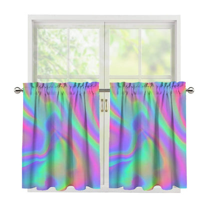 Psychedelic Holographic Trippy Print Tier Curtains
