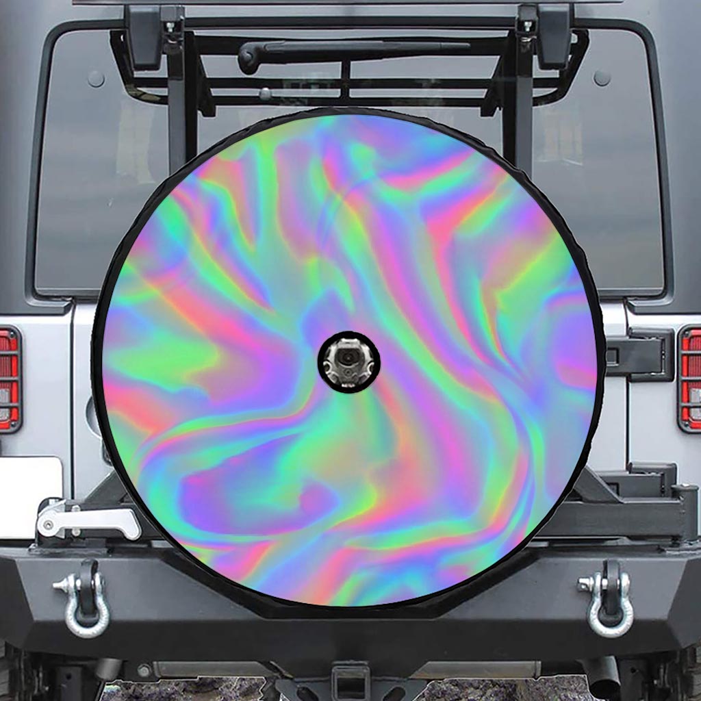 Psychedelic Holographic Trippy Print Tire Cover With Camera Hole