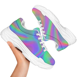 Psychedelic Holographic Trippy Print White Chunky Shoes