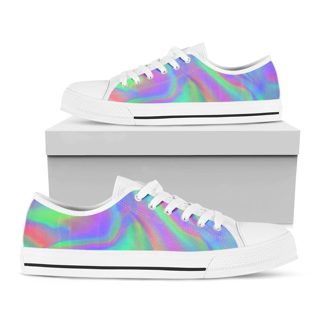 Psychedelic Holographic Trippy Print White Low Top Sneakers