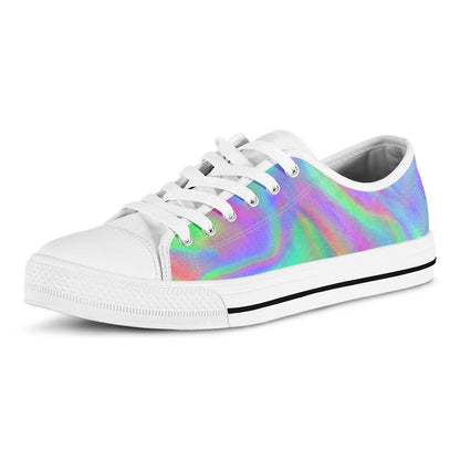 Psychedelic Holographic Trippy Print White Low Top Sneakers