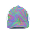 Psychedelic Holographic Trippy Print White Mesh Trucker Cap