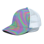 Psychedelic Holographic Trippy Print White Mesh Trucker Cap