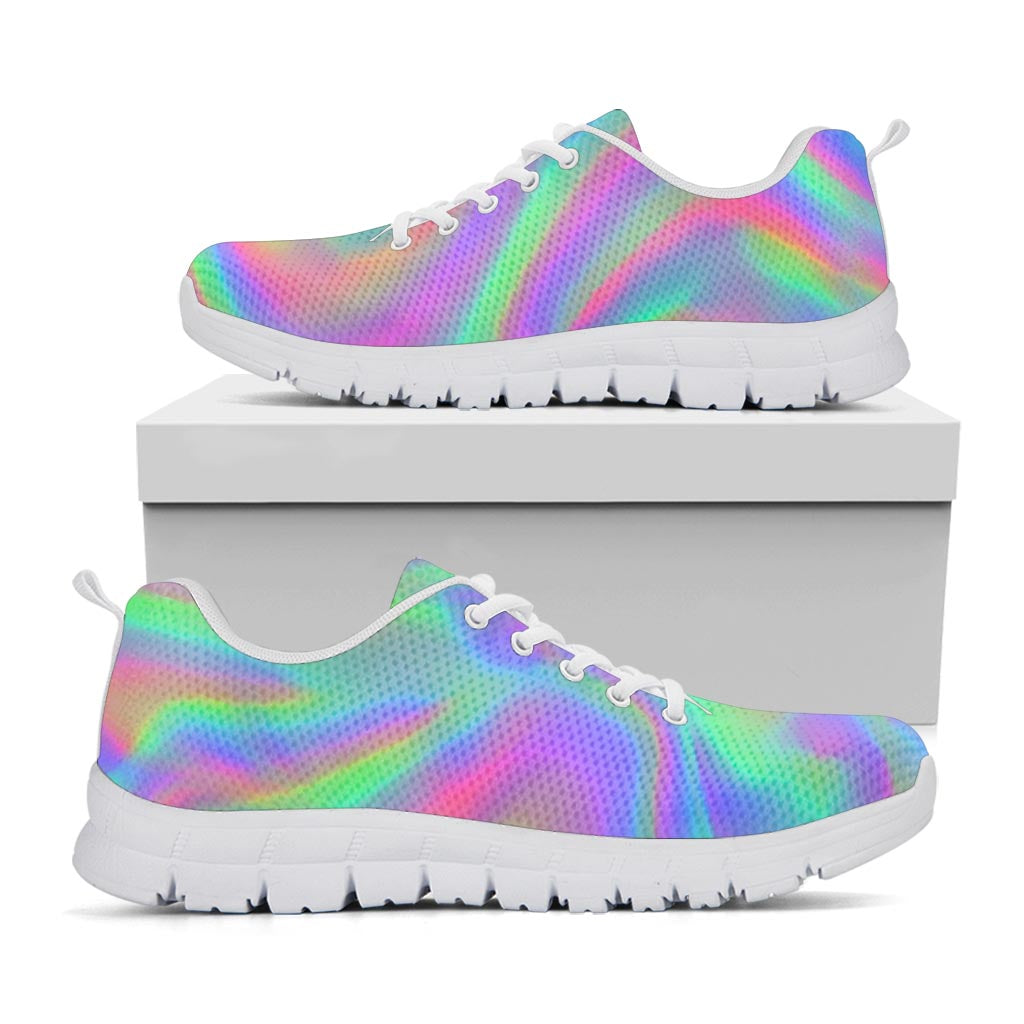 Psychedelic Holographic Trippy Print White Running Shoes