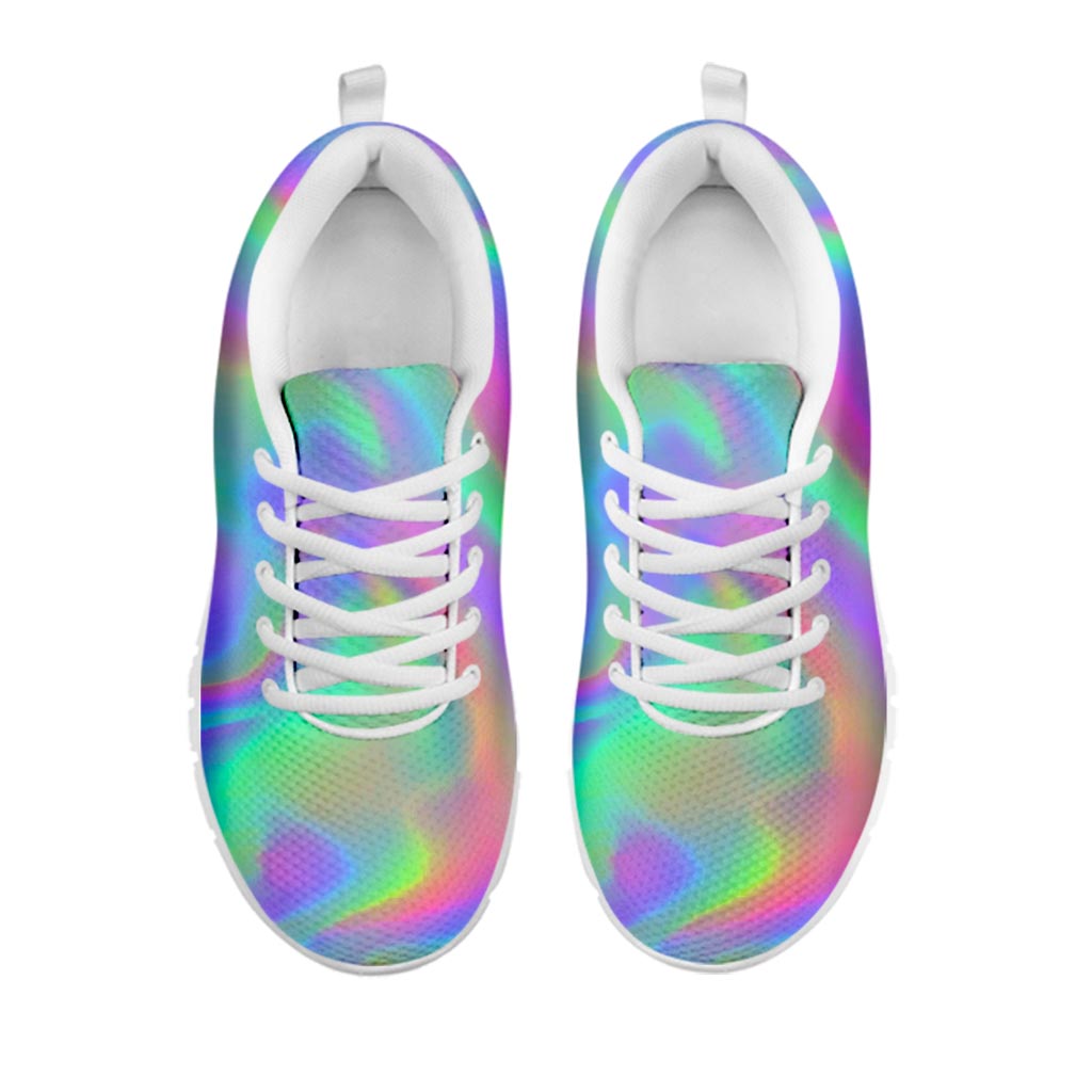 Psychedelic Holographic Trippy Print White Running Shoes