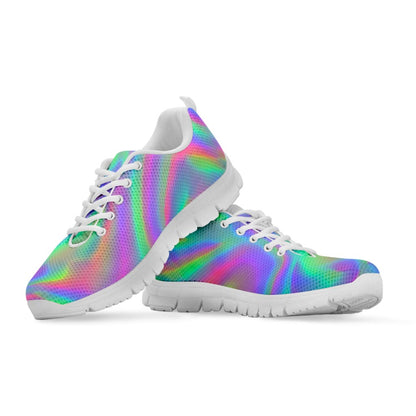 Psychedelic Holographic Trippy Print White Running Shoes