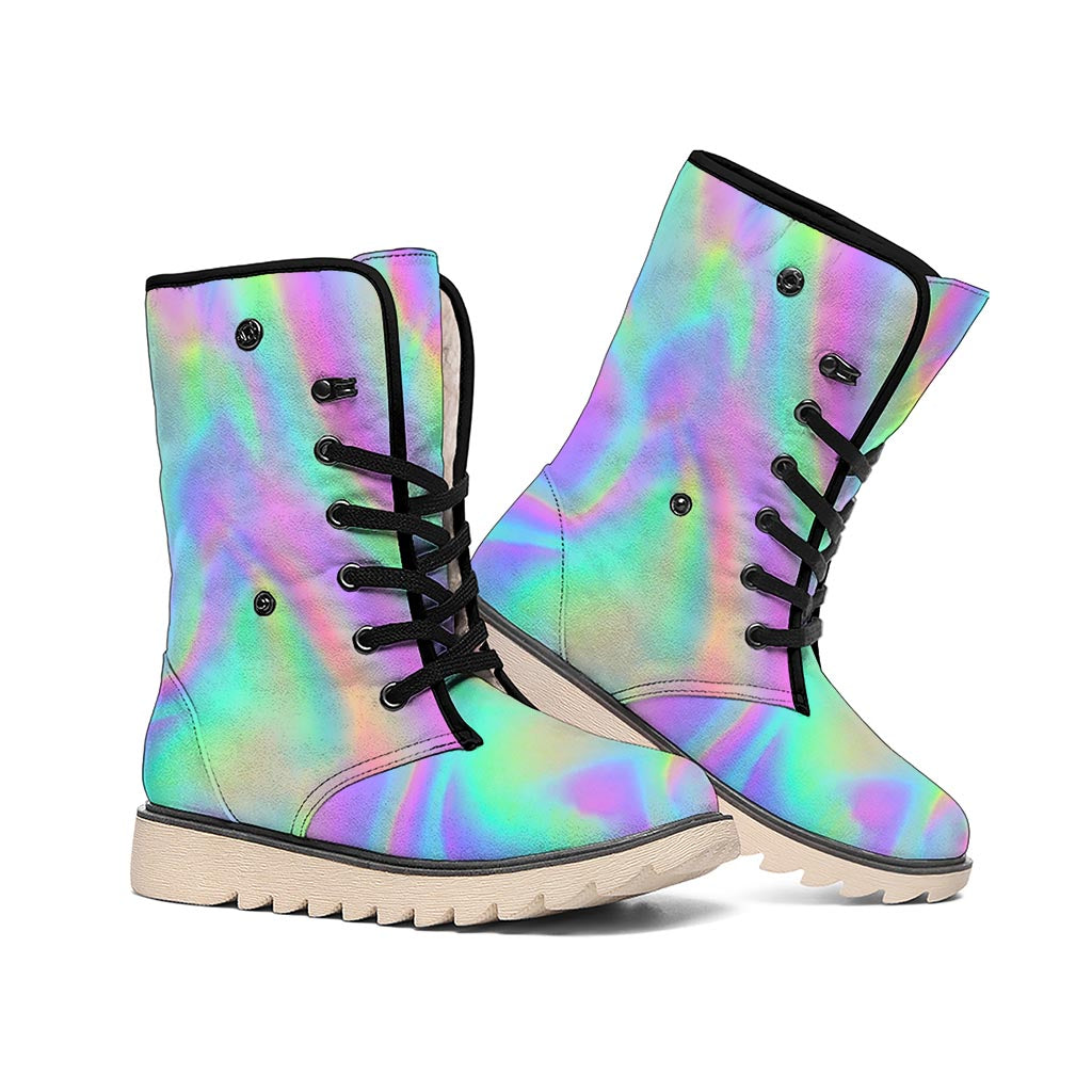 Psychedelic Holographic Trippy Print Winter Boots