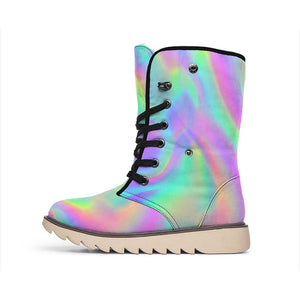 Psychedelic Holographic Trippy Print Winter Boots