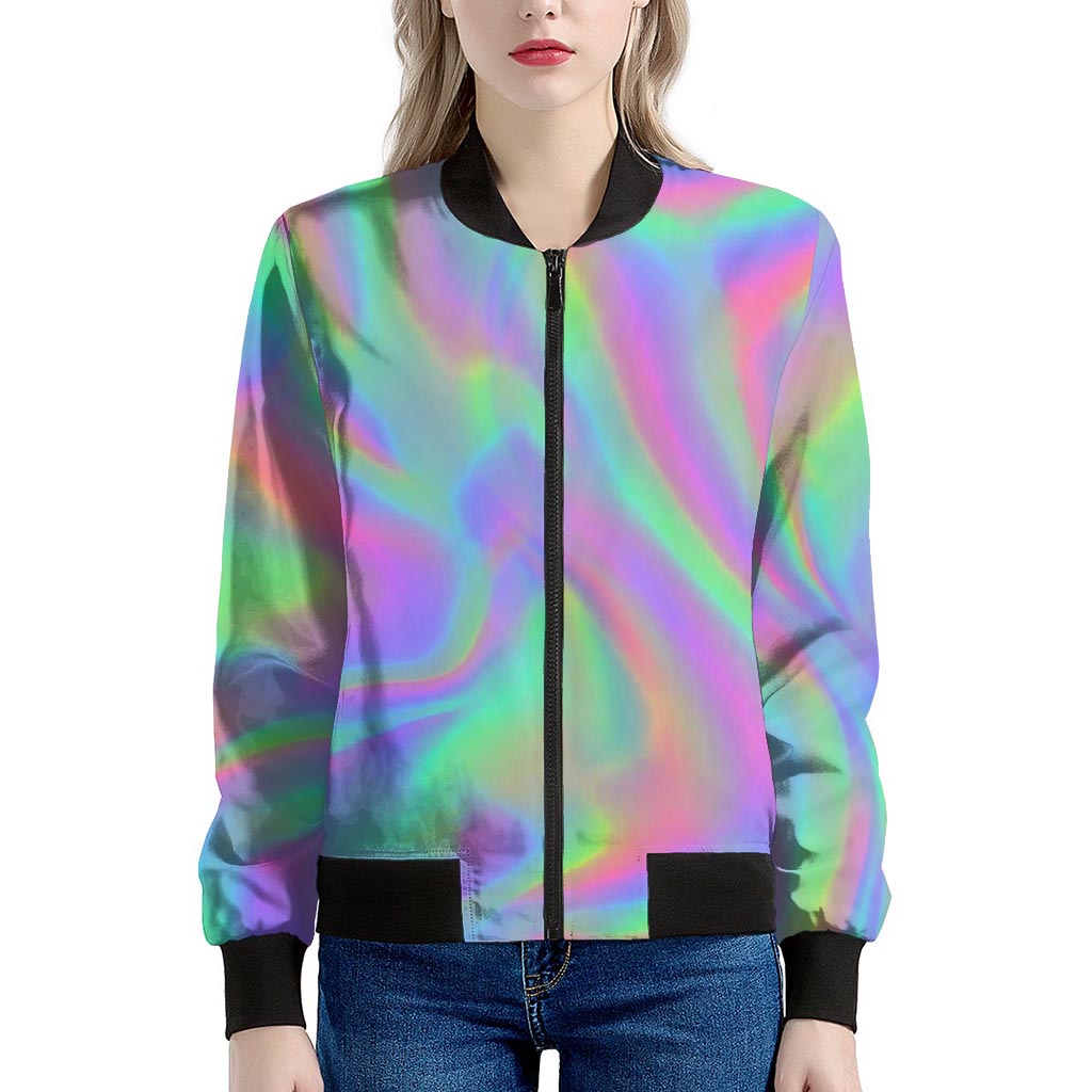 Psychedelic Holographic Trippy Print Women's Bomber Jacket