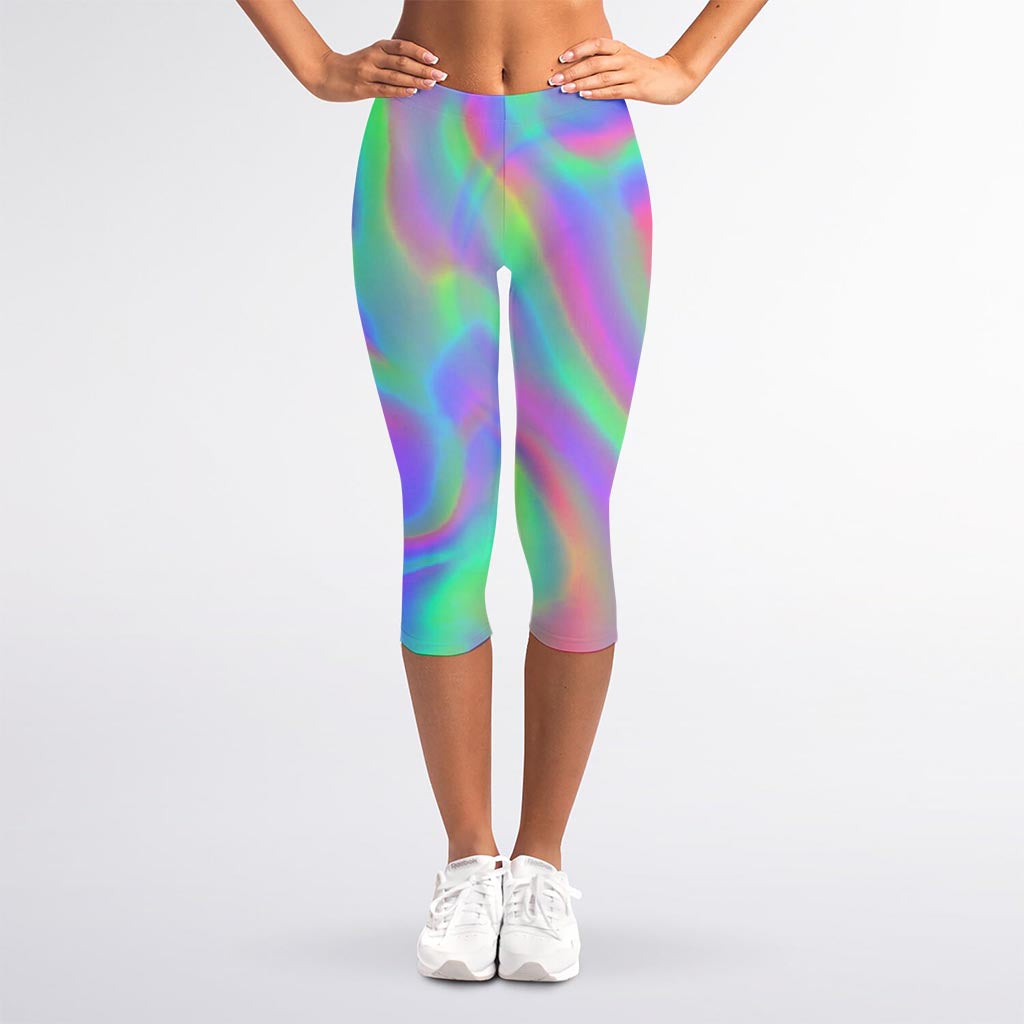 Psychedelic Holographic Trippy Print Women's Capri Leggings