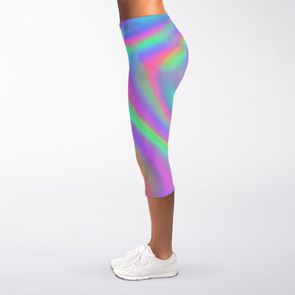 Psychedelic Holographic Trippy Print Women's Capri Leggings