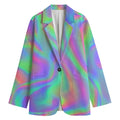 Psychedelic Holographic Trippy Print Women's Cotton Blazer