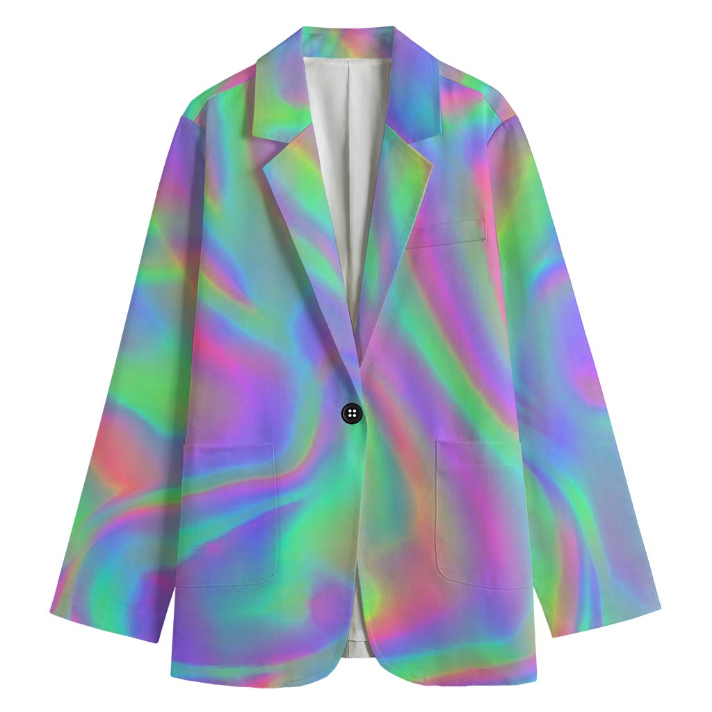 Psychedelic Holographic Trippy Print Women's Cotton Blazer