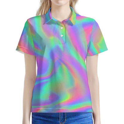 Psychedelic Holographic Trippy Print Women's Polo Shirt