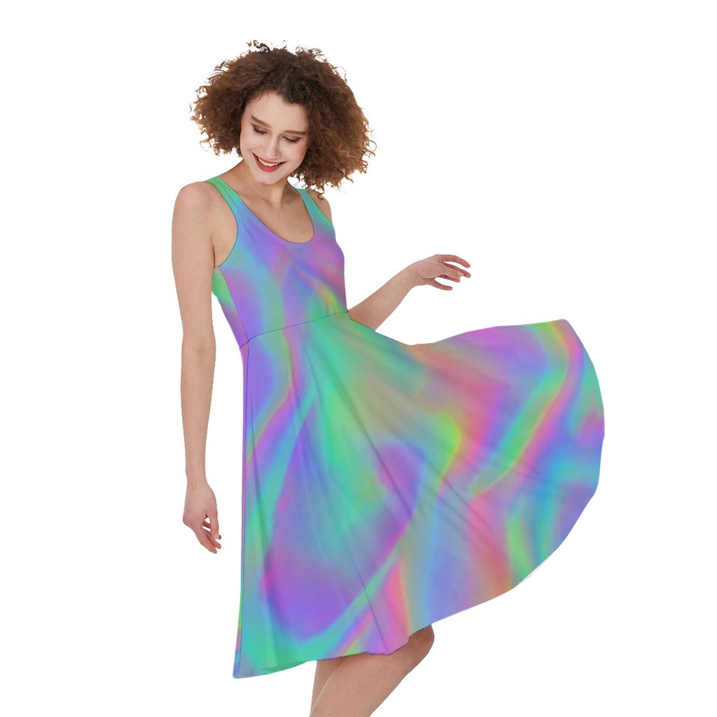 Psychedelic Holographic Trippy Print Women's Sleeveless Dress
