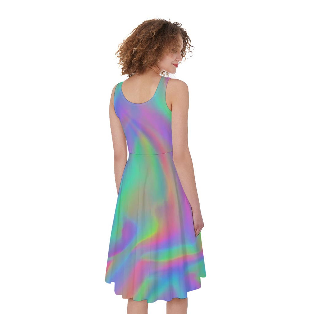 Psychedelic Holographic Trippy Print Women's Sleeveless Dress