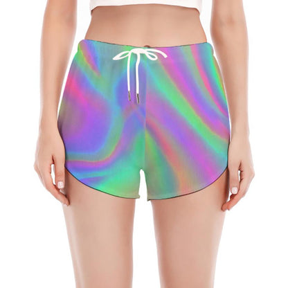Psychedelic Holographic Trippy Print Women's Split Running Shorts