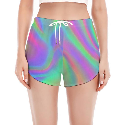 Psychedelic Holographic Trippy Print Women's Split Running Shorts
