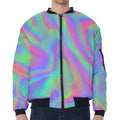 Psychedelic Holographic Trippy Print Zip Sleeve Bomber Jacket
