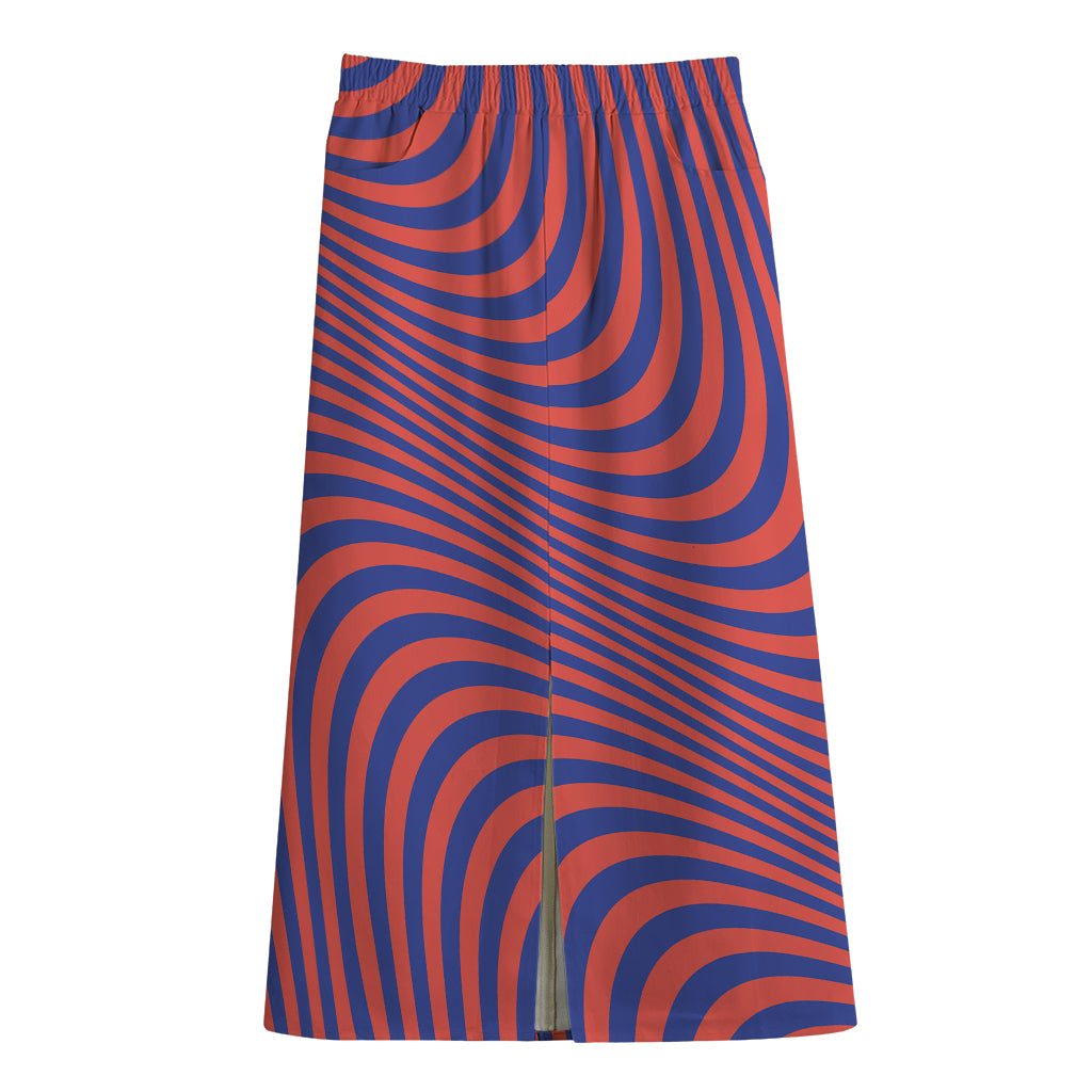 Psychedelic Illusion Print Cotton Front Slit Maxi Skirt