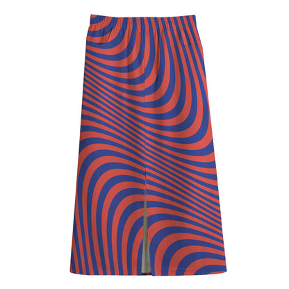 Psychedelic Illusion Print Cotton Front Slit Maxi Skirt