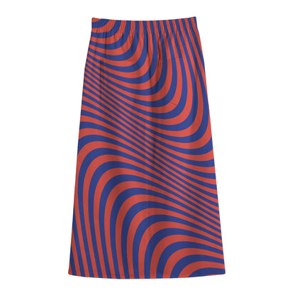 Psychedelic Illusion Print Cotton Front Slit Maxi Skirt