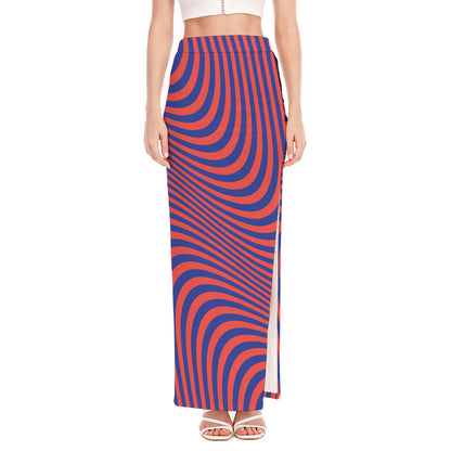 Psychedelic Illusion Print High Slit Maxi Skirt