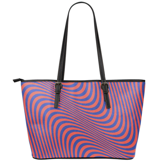 Psychedelic Illusion Print Leather Tote Bag