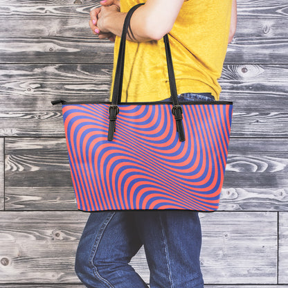 Psychedelic Illusion Print Leather Tote Bag