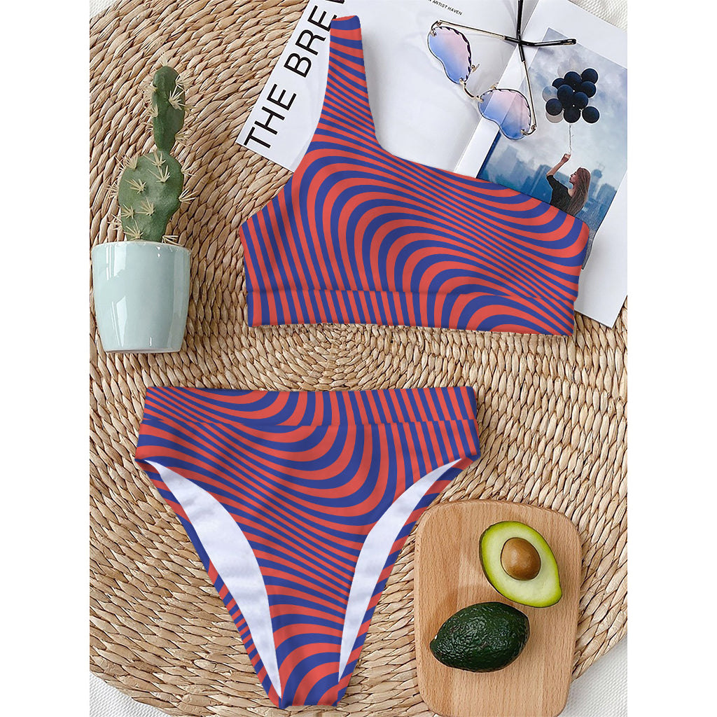 Psychedelic Illusion Print One Shoulder Bikini Top