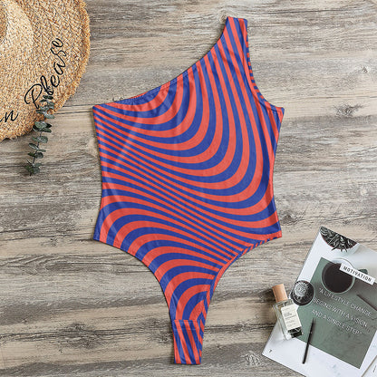 Psychedelic Illusion Print One Shoulder Bodysuit
