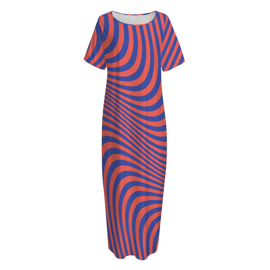 Psychedelic Illusion Print Short Sleeve Long Nightdress