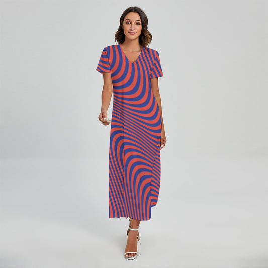 Psychedelic Illusion Print Short Sleeve Maxi Dress
