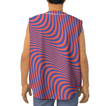 Psychedelic Illusion Print Sleeveless Baseball Jersey