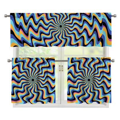 Psychedelic Illusory Motion Print 3 Piece Kitchen Curtains