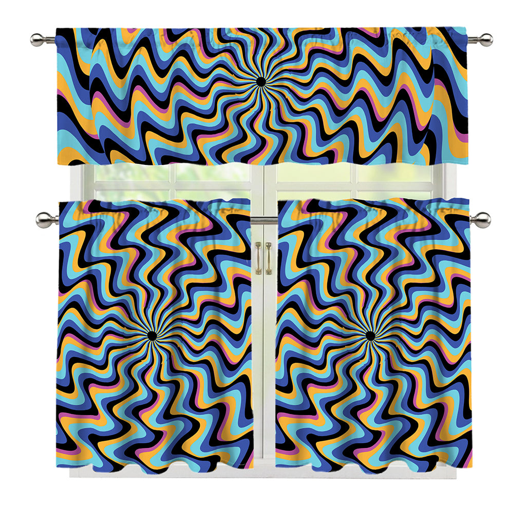 Psychedelic Illusory Motion Print 3 Piece Kitchen Curtains