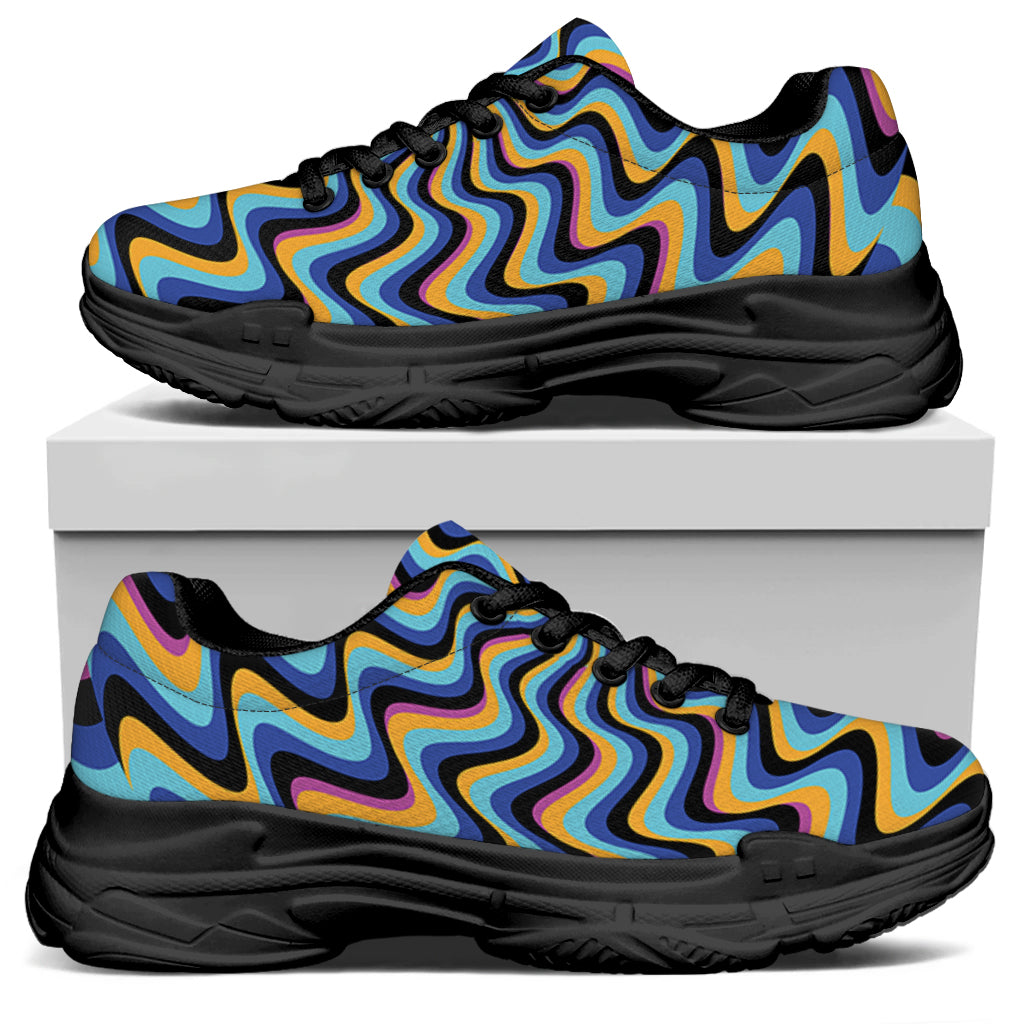 Psychedelic Illusory Motion Print Black Chunky Shoes