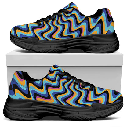 Psychedelic Illusory Motion Print Black Chunky Shoes