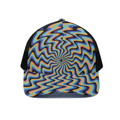 Psychedelic Illusory Motion Print Black Mesh Trucker Cap