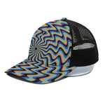 Psychedelic Illusory Motion Print Black Mesh Trucker Cap