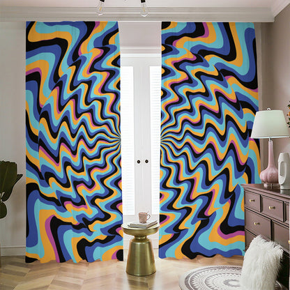 Psychedelic Illusory Motion Print Blackout Pencil Pleat Curtains