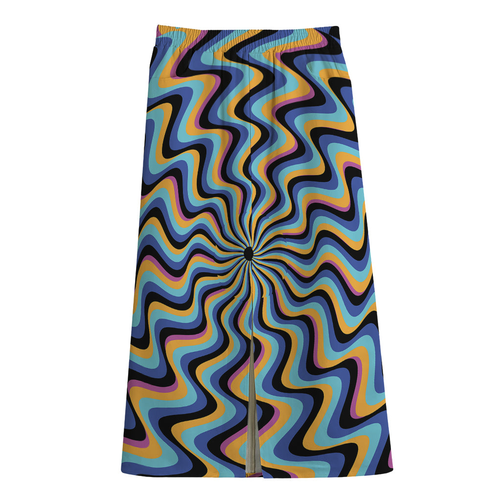 Psychedelic Illusory Motion Print Cotton Front Slit Maxi Skirt