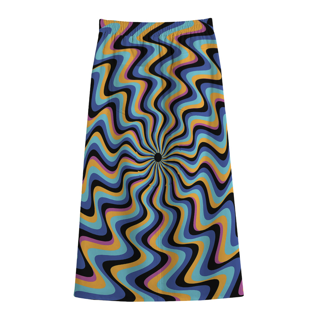 Psychedelic Illusory Motion Print Cotton Front Slit Maxi Skirt