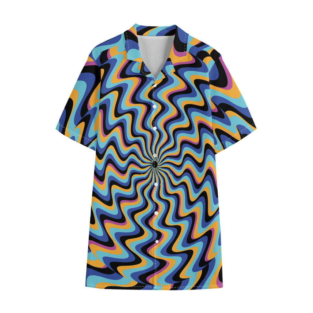 Psychedelic Illusory Motion Print Cotton Hawaiian Shirt