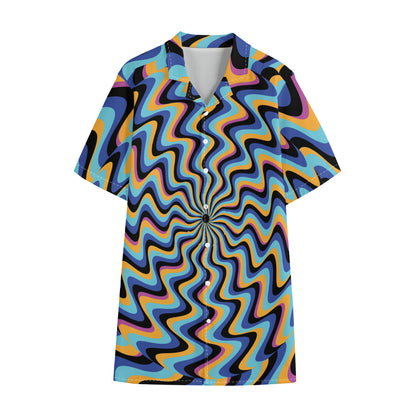 Psychedelic Illusory Motion Print Cotton Hawaiian Shirt