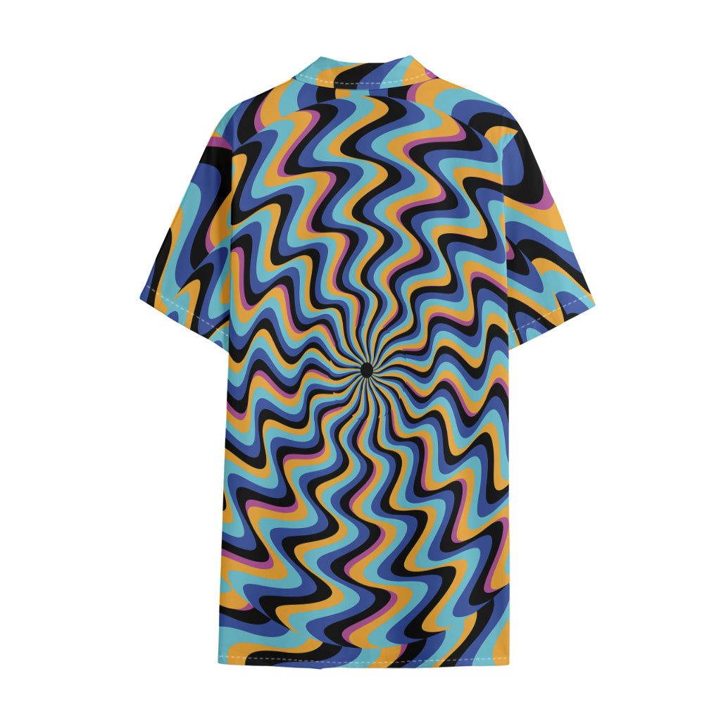 Psychedelic Illusory Motion Print Cotton Hawaiian Shirt