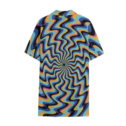 Psychedelic Illusory Motion Print Cotton Hawaiian Shirt
