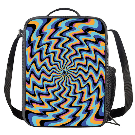 Psychedelic Illusory Motion Print Crossbody Lunch Bag