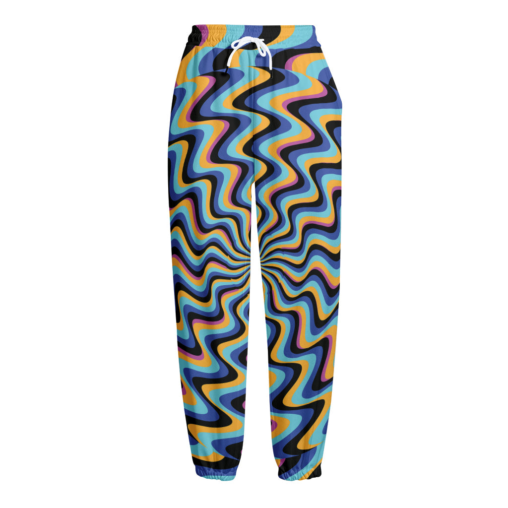 Psychedelic Illusory Motion Print Fleece Lined Knit Pants