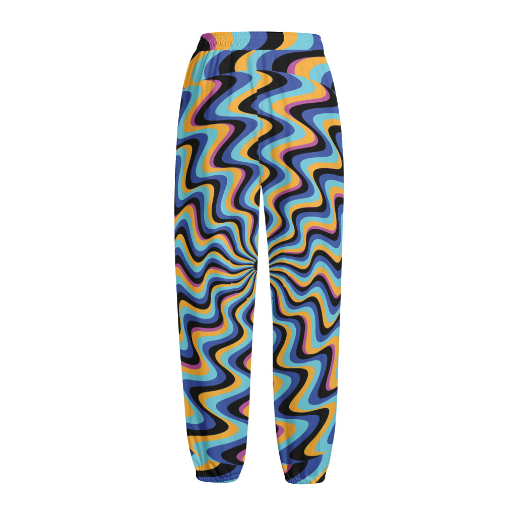 Psychedelic Illusory Motion Print Fleece Lined Knit Pants